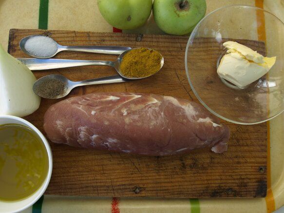 Ingredientes solomillo de cerdo con manzanas al curry