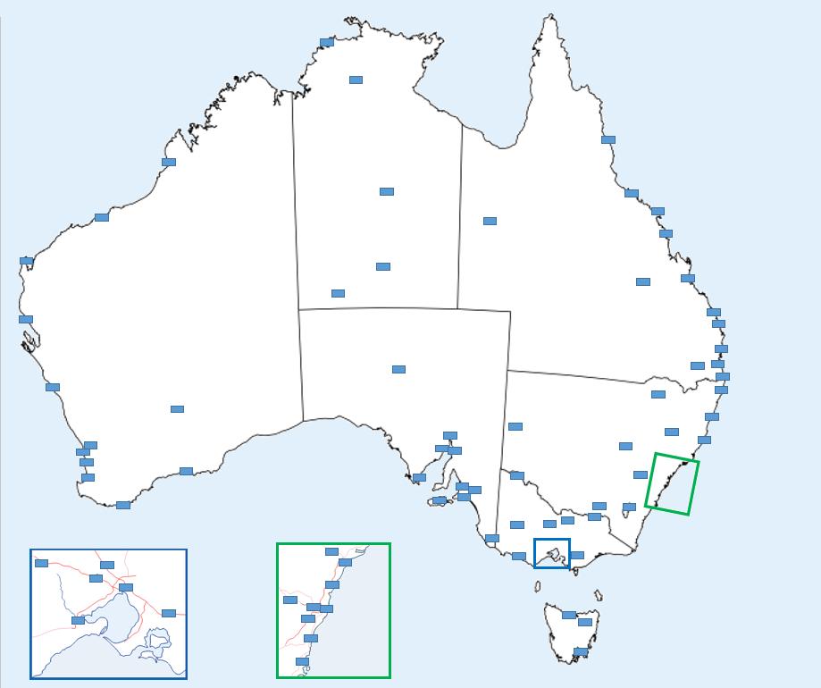 Australia Challenge: HARD Place 75 cities on a map Quiz - By