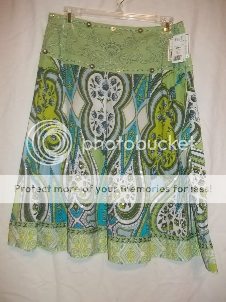 BEAUTIFUL Green & Blue Sequin, Beaded Paisley Skirt, Sizes 4 10, $99 