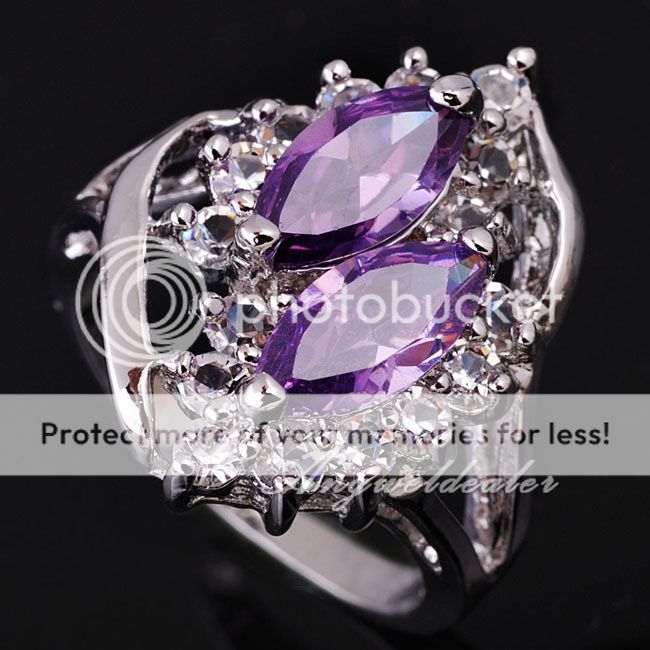 Women Double Natural Gemstone Genuine 925 Sterling Silver Ring Cocktail Party Sz