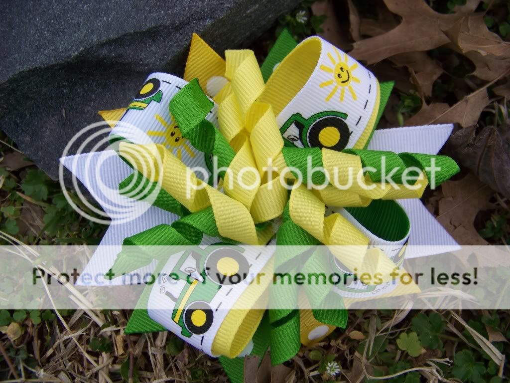 John Deere Tractor Green Yellow Girls Hairbow  