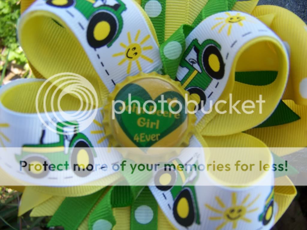 John Deere Tractor Girl 4 Ever Bottlecap Hairbow  