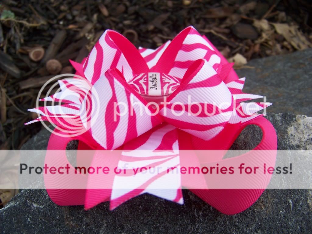 HOT PINK ZEBRA PERSONALIZED NAME BOTTLECAP HAIRBOW  