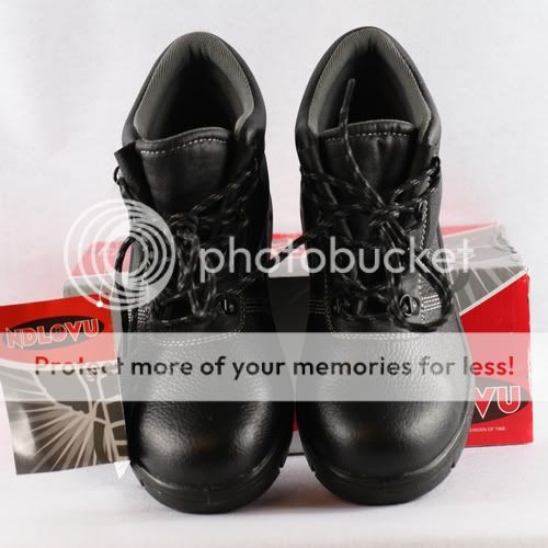 Mens PU Leather Uppers Safety Toe Lace up Work Boots Black   Shipping 