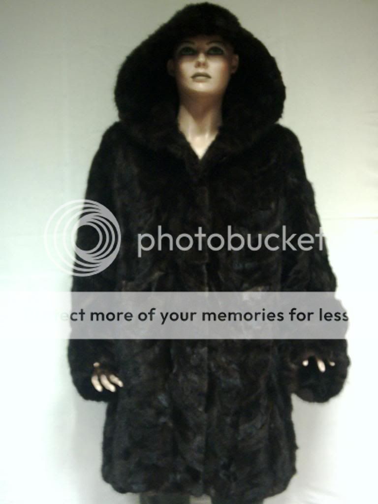NWT Hooded Brown Mink Fur Coat Size XL  