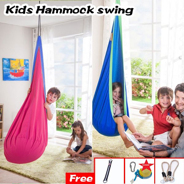 Blue Child Swing Chair Indoor Pod Kid Hanging Seat Hammock Free